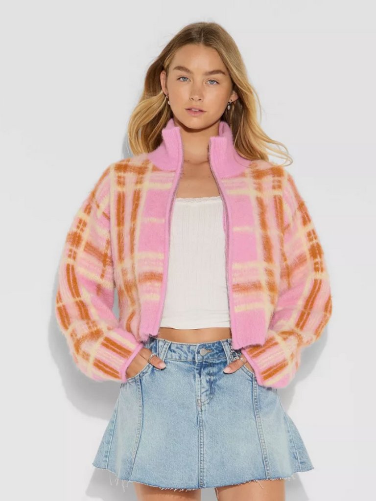 Women Full Zip Mock Turtleneck Cardigan - Wild Fable Pink Xs